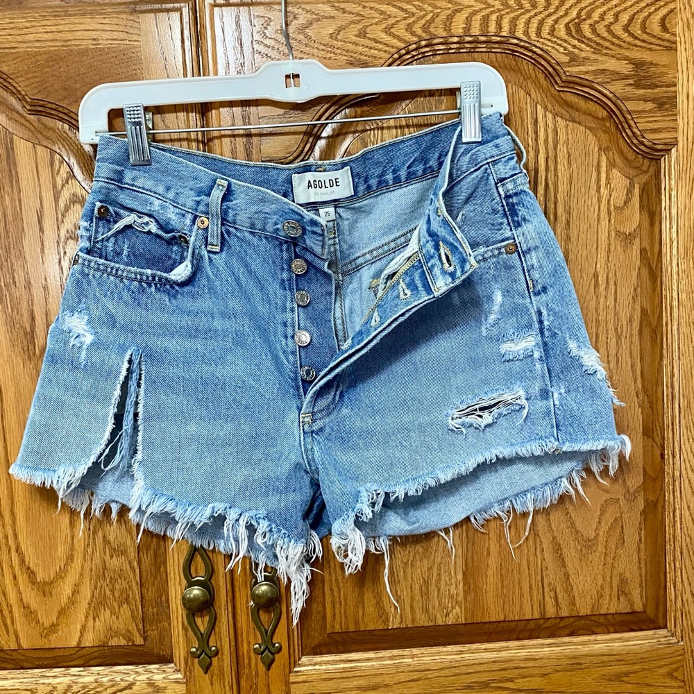 AGOLDE Parker Vintage Button Fly Cutoff Raw Hem‎ Denim Shorts Women’s Size 25